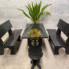 Bộ bàn ghế đá màu đen hoa cương Campuchia