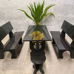 Bộ bàn ghế đá màu đen hoa cương Campuchia