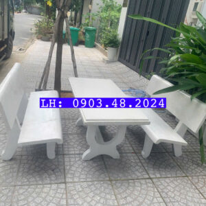 Bộ Bàn Ghế Đá Chữ Nhật Màu Trắng - Phong Cách Sang Trọng, Tiết Kiệm Chi Phí
