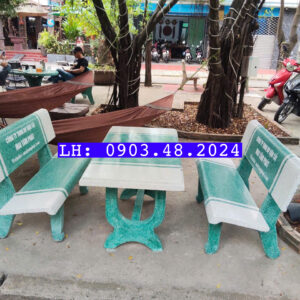 Bàn Ghế Đá Chữ Nhật Trắng Xanh 2 Ghế - Đẹp, Bền, Tối Ưu Không Gian