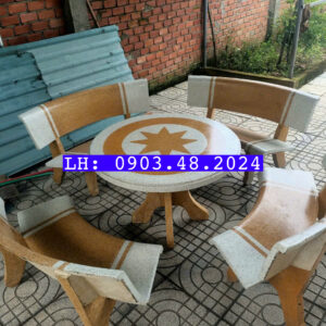 Bàn Ghế Đá Tròn Ngôi Sao Trắng Vàng - Phong Cách, Bền Vững, Tiết Kiệm