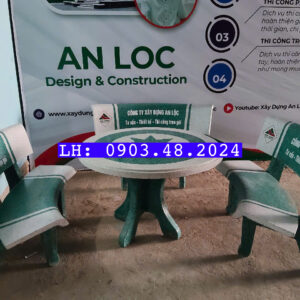 Bàn Ghế Đá Tròn Ngôi Sao Trắng Xanh 3 Ghế In Ấn - Sang Trọng, Giá Tốt