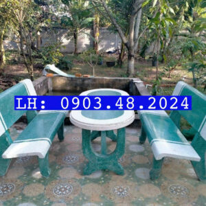 Bộ bàn ghế đá màu trắng - xanh ( 2 ghế - 2 màu )